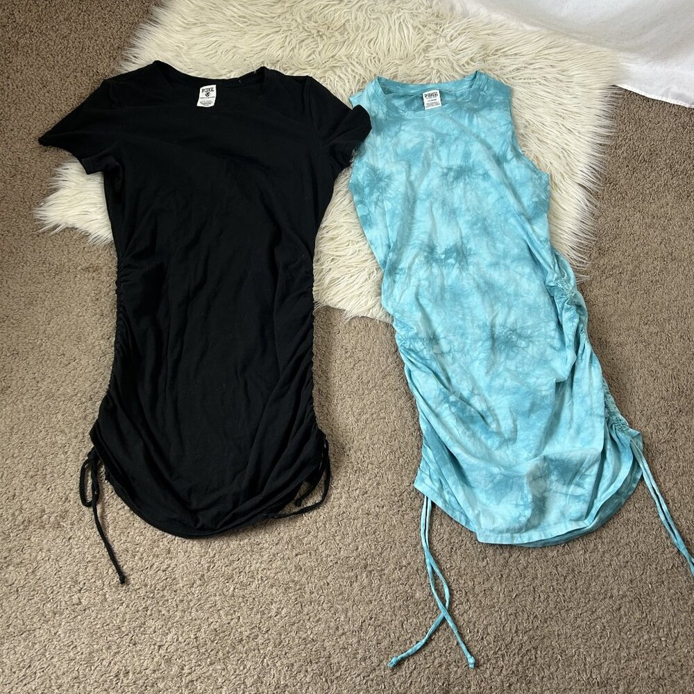 PINK Victoria's Secret Lot of 2 Shirt Dressed L Black Tie Dye Blue